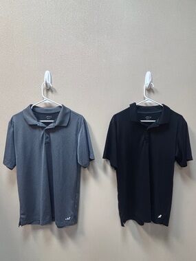 2x Men’s Medium bcg Polo Shirts - Gray and Black - No Iron Needed, Easy Elegance